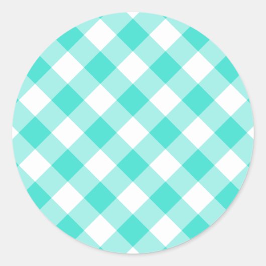 Sticker Rond Motif Gingham Turquoise (Devant)