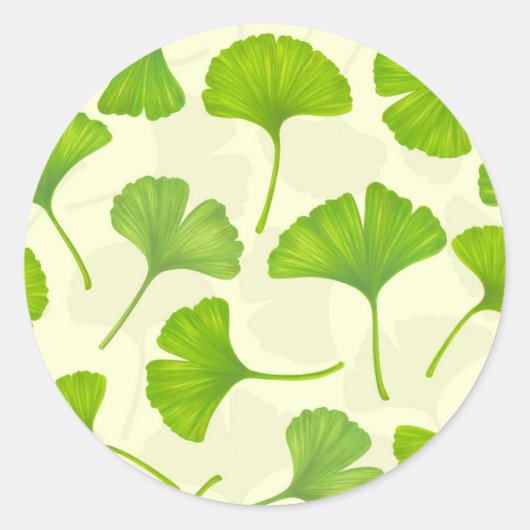 Sticker Rond Motif Ginkgo sur blanc (Devant)