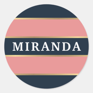 Sticker Rond Motif Gras Rose Bleu Gold