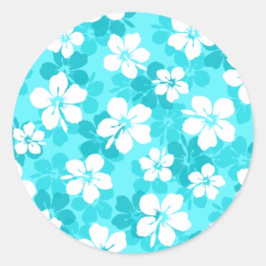 Sticker Rond Motif Hibiscus bleu tropical (Devant)