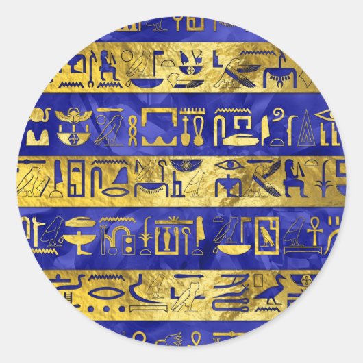 Sticker Rond Motif hiéroglyphes d'Égypte dorée (Devant)