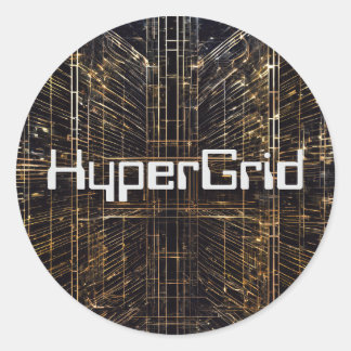 Sticker Rond Motif HyperGrid inspiré par l'IA