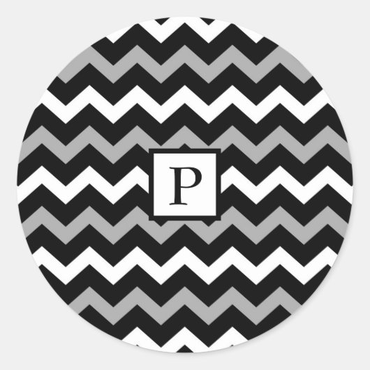 Sticker Rond Motif imprimé chevron noir blanc et gris (Devant)