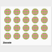 Sticker Rond Motif Jacquard rose et vert avec lignes noires (Feuille)