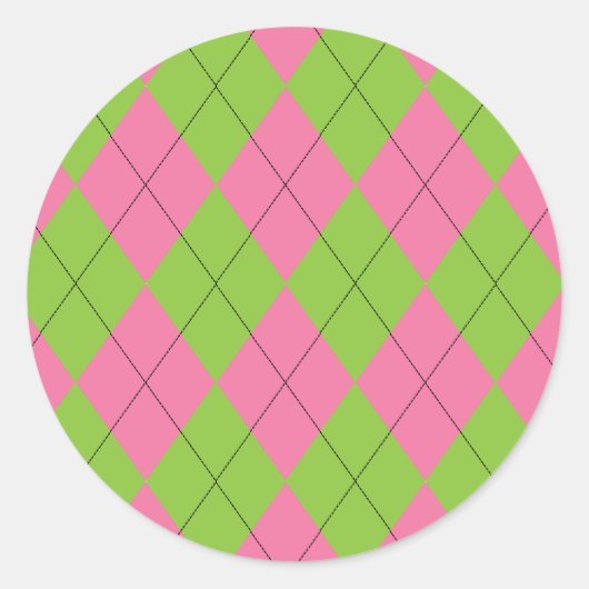 Sticker Rond Motif Jacquard rose et vert avec lignes noires (Devant)