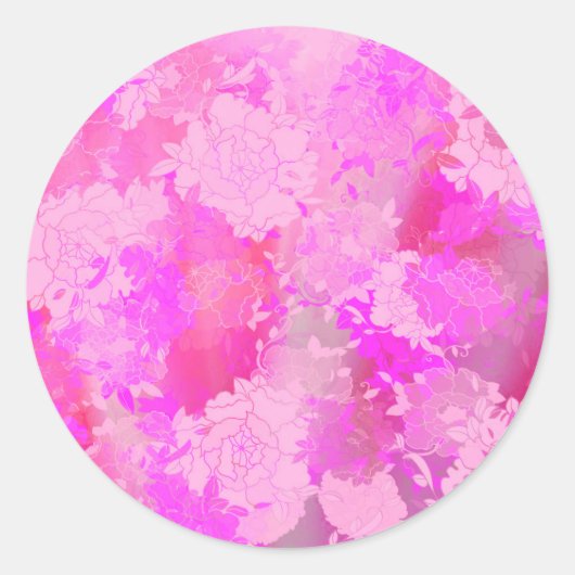 Sticker Rond Motif japonais fleurs roses (Devant)