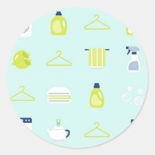 Sticker Rond Motif Jour de Lessive Fraîche