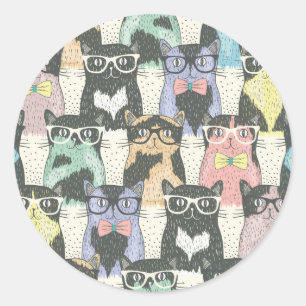Sticker Rond Motif mignon de chats de hippie