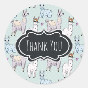 Sticker Rond Motif mignon de lama sur le Merci de pois