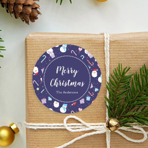 Sticker Rond Motif mignon de Noël de sucre de canne de bonhomme