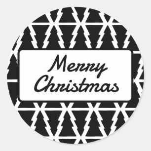 Sticker Rond Motif minimaliste d'arbre de Noël noir et blanc