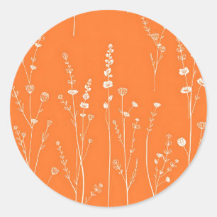 Sticker Rond Motif minimaliste de fleur sauvage orange brûlé