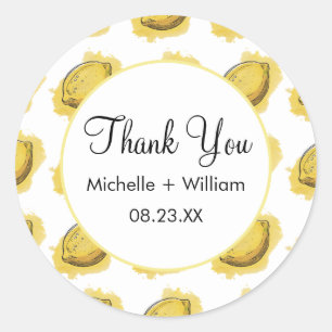 Sticker Rond Motif moderne  aquarelle Mariage Lemon