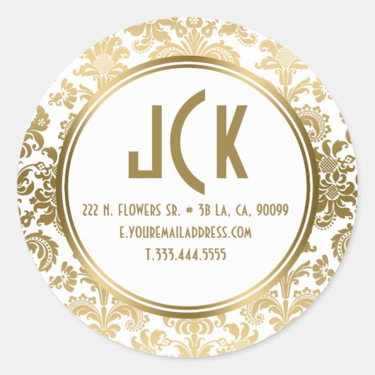 Sticker Rond Motif Monogram White & Gold Floral Damques (Devant)