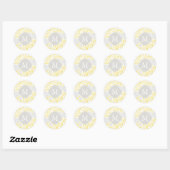 Sticker Rond Motif monogramme gris-jaune Floral Damask (Feuille)