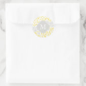 Sticker Rond Motif monogramme gris-jaune Floral Damask (Sac)