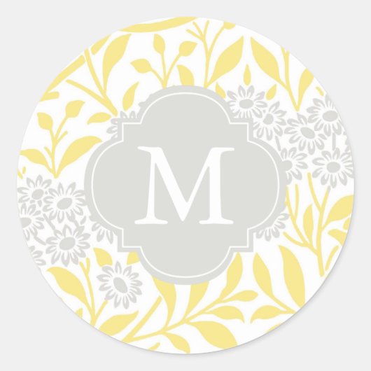 Sticker Rond Motif monogramme gris-jaune Floral Damask (Devant)