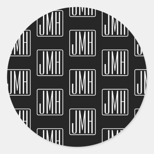 Sticker Rond Motif monogramme moderne | Noir & Blanc (Devant)