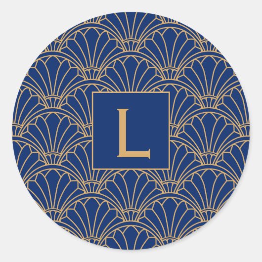 Sticker Rond Motif Motif Monogram Blue and Gold Art Deco (Devant)