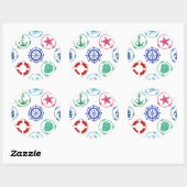 Sticker Rond Motif nautique coloré (Feuille)