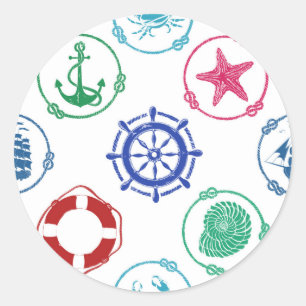 Sticker Rond Motif nautique coloré