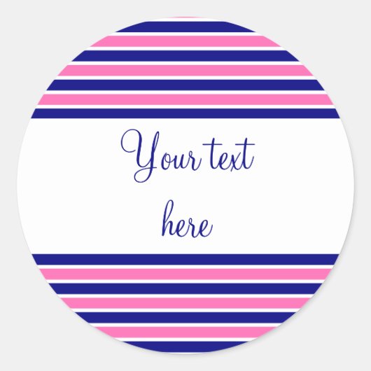 Sticker Rond Motif Navy Blue and Hot Pink Stripes (Devant)