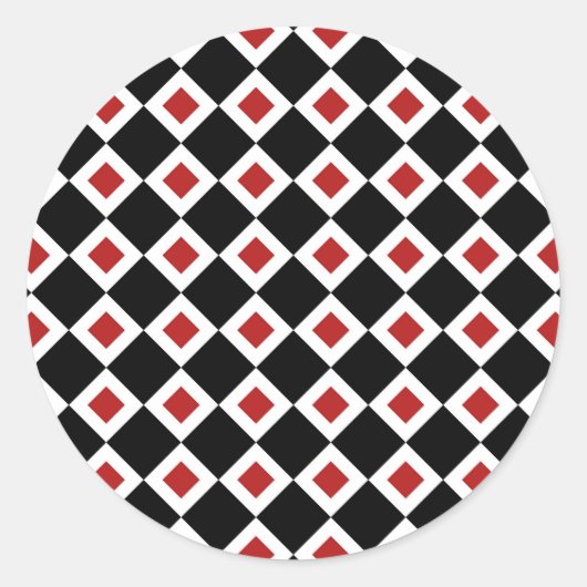 Sticker Rond Motif noir, blanc, diamant rouge (Devant)