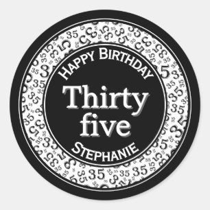 Sticker Rond Motif numérique pour le 35e anniversaire noir/blan