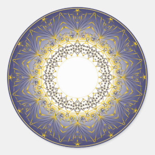 Sticker Rond Motif or sur arrière - plan bleu