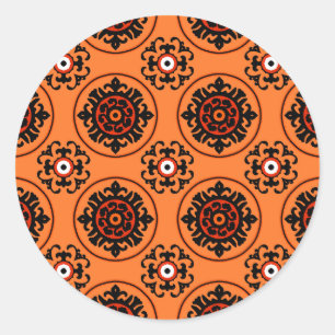 Sticker Rond Motif orange de Suzani