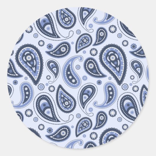 Sticker Rond Motif Paisley Bleu (Devant)