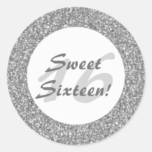 Sticker Rond Motif Parties scintillant argent ressemblant à du  (Devant)