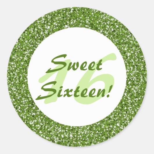 Sticker Rond Motif Parties scintillant verte comme Sweet sixtee (Devant)