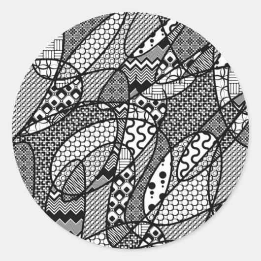 Sticker Rond Motif Patchwork Noir & Blanc 05 (Devant)