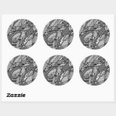 Sticker Rond Motif Patchwork Noir & Blanc 05 (Feuille)