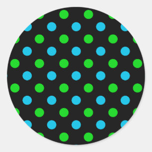 Sticker Rond Motif Points noirs bleus et verts sur fond noir