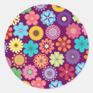 Sticker Rond Motif pourpre floral coloré Girly de flower power