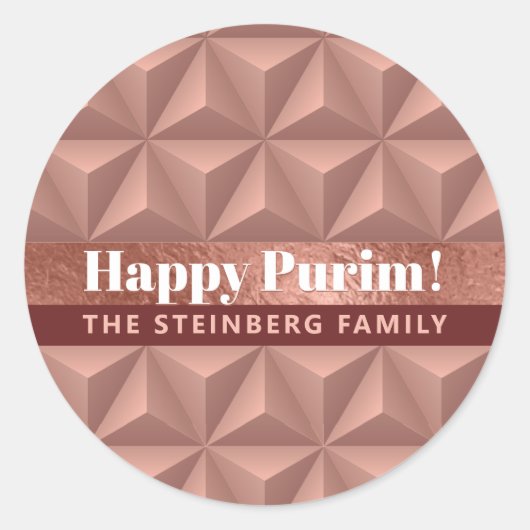 Sticker rond Motif Purim Rose Gold Luxury. (Devant)