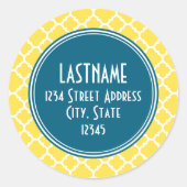 Sticker Rond Motif Quatrefoil jaune Turquoise monogramme person (Devant)