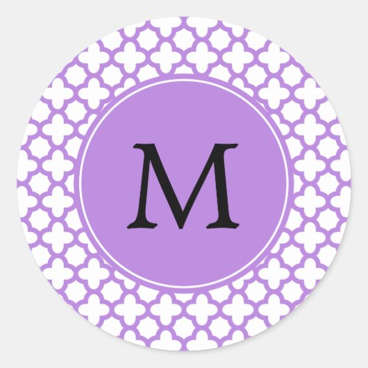 Sticker Rond Motif Quatrefoil Monogram Lavender (Devant)