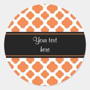 Sticker Rond Motif Quatrefoil orange et blanc