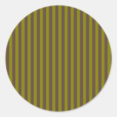 Sticker Rond Motif rayé en chocolat brun et vert olive (Devant)