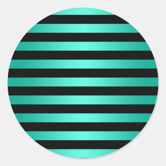 Sticker Rond Motif rayé noir et sarcelle gras (Devant)