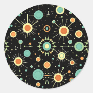 Sticker Rond Motif Rétro Atomique en Explosion Milieu du Siècle