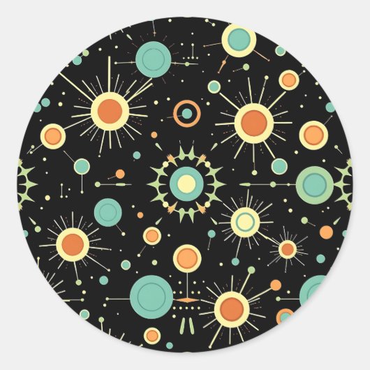 Sticker Rond Motif Rétro Atomique en Explosion Milieu du Siècle (Devant)