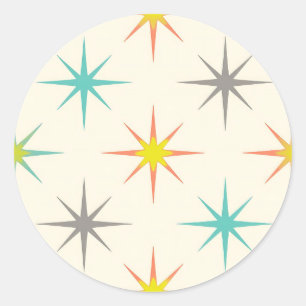 Sticker Rond Motif Rétro Starburst Milieu de Siècle