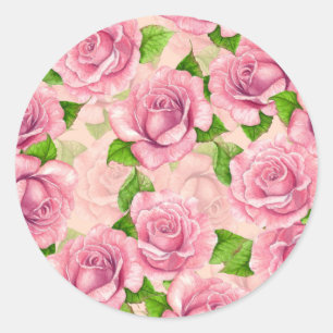 Sticker Rond Motif rose d'aquarelle rose