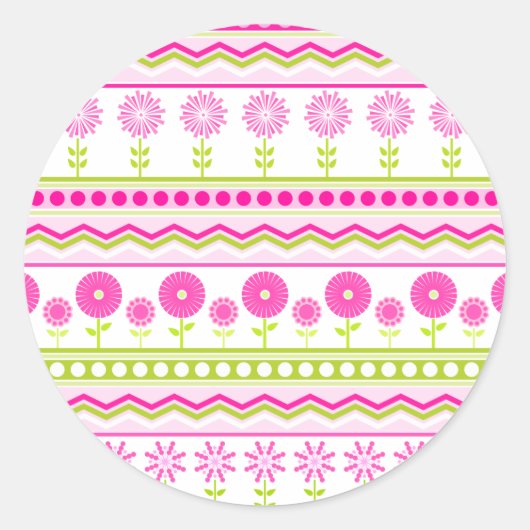 Sticker Rond Motif rose doux avec fleurs et points (Devant)