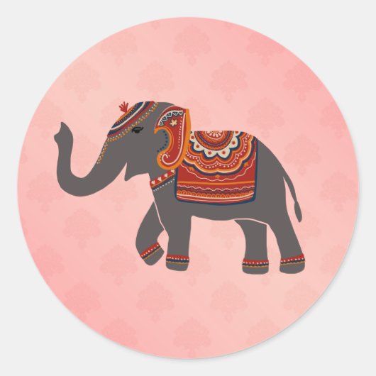 Sticker Rond Motif rose indien Damask Elephant (Devant)