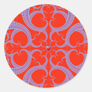 Sticker Rond Motif rouge de fractale de coeur